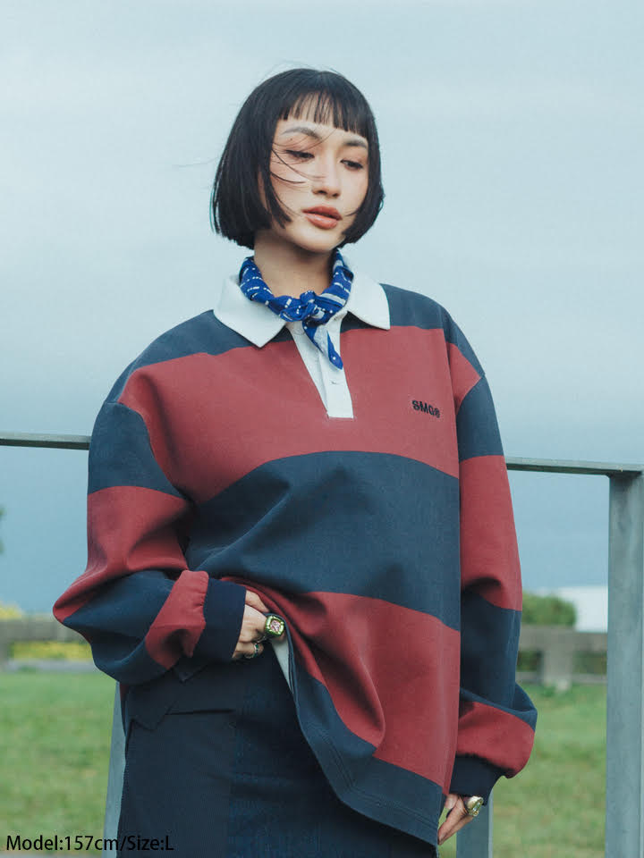 SMG Oxblood & Navy Stripe Rugby Shirt