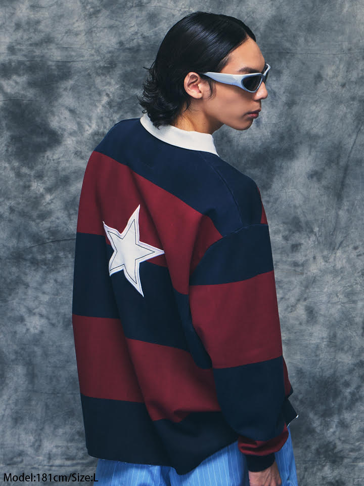 SMG Oxblood & Navy Stripe Rugby Shirt