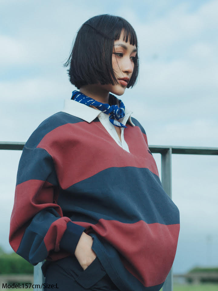 SMG Oxblood & Navy Stripe Rugby Shirt