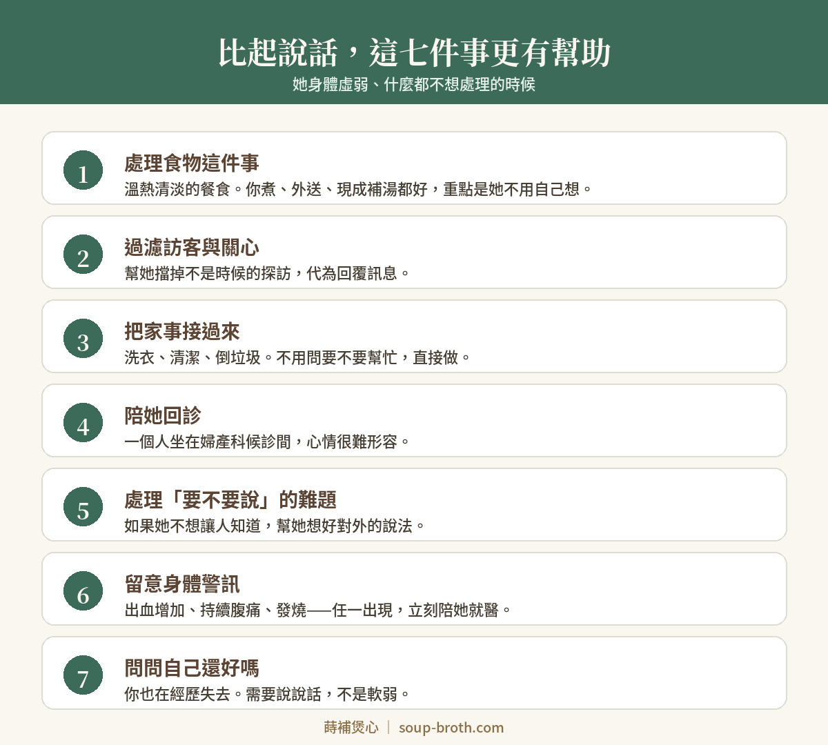 伴侶可以做的七件事-處理食物過濾訪客陪回診-小產陪伴指南-蒔補煲心