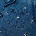 Flowers Pattern Denim Shirt-3