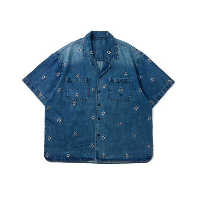 Flowers Pattern Denim Shirt