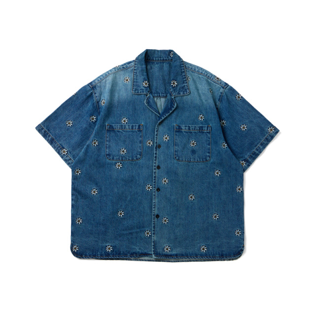 Flowers Pattern Denim Shirt