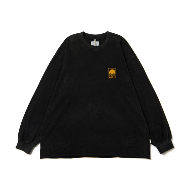 Black Washed Flowers Pattern LS Tee