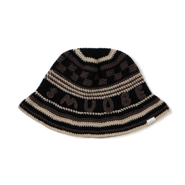 Black Pattern Knitted Bucket Hat