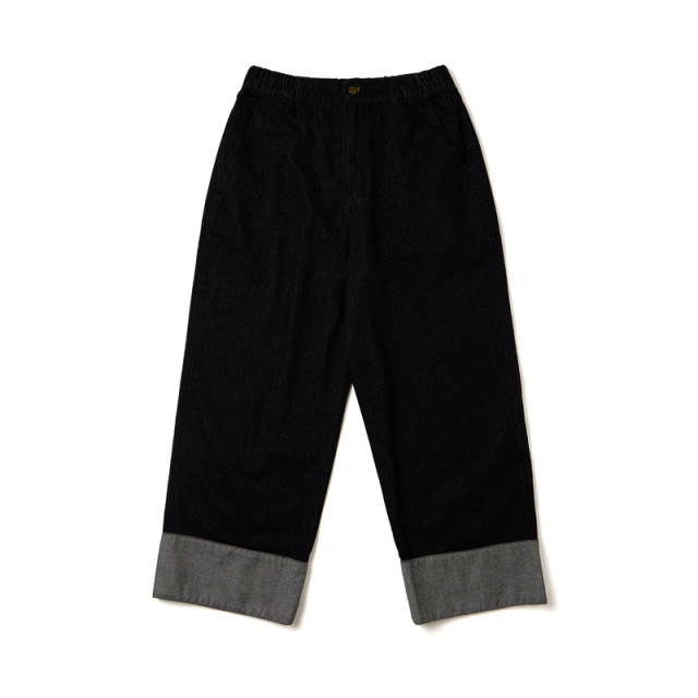Black Washed Denim Wide Trousers