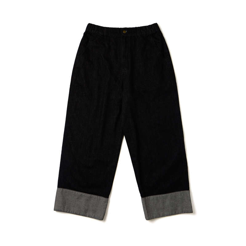 Black Washed Denim Wide Trousers