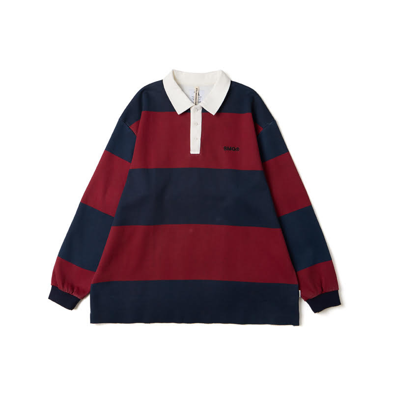 SMG Oxblood & Navy Stripe Rugby Shirt