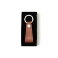 Cognac Leather Logo Strap Keychain-3