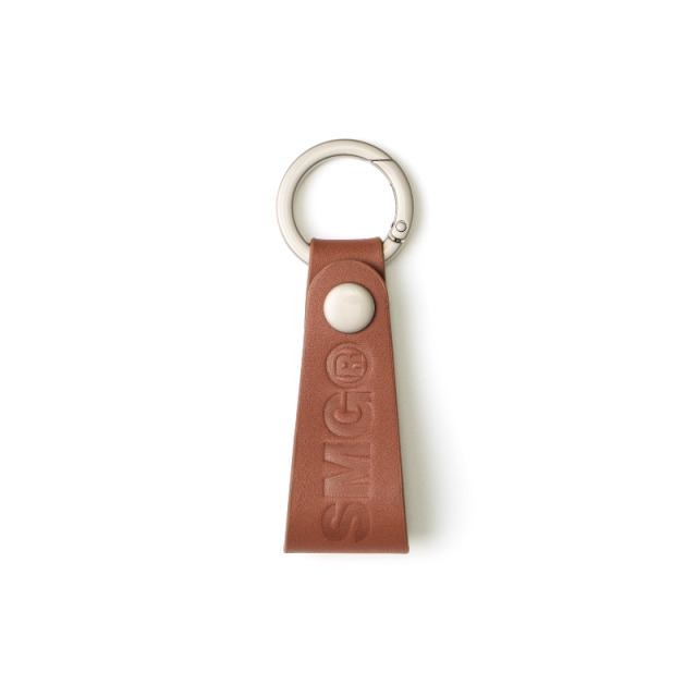 Cognac Leather Logo Strap Keychain