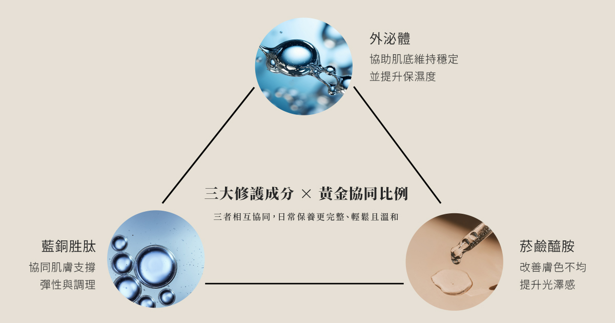 三者相互協同，日常保養更完整、輕鬆且溫和