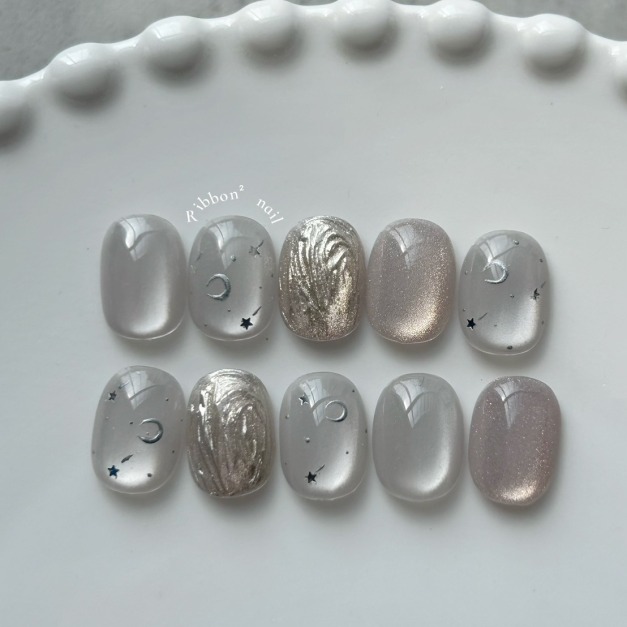 ꒰ 霧月星河 ꒱  // 預購 純手工穿戴甲 Ribbon²