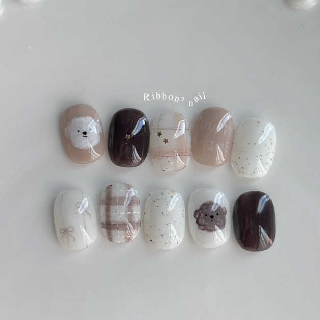 ꒰ 咖啡糖狗狗 ꒱  // 預購 純手工穿戴甲 Ribbon²