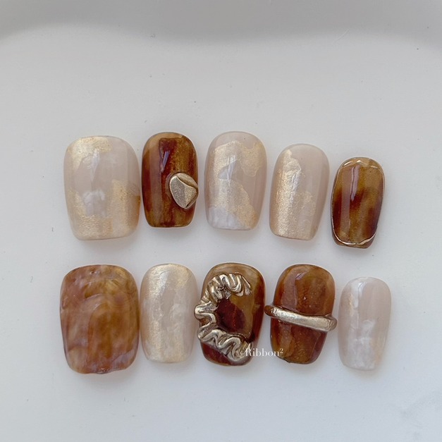 ꒰ 流金琥珀 ꒱  // 預購 純手工穿戴甲 Ribbon²