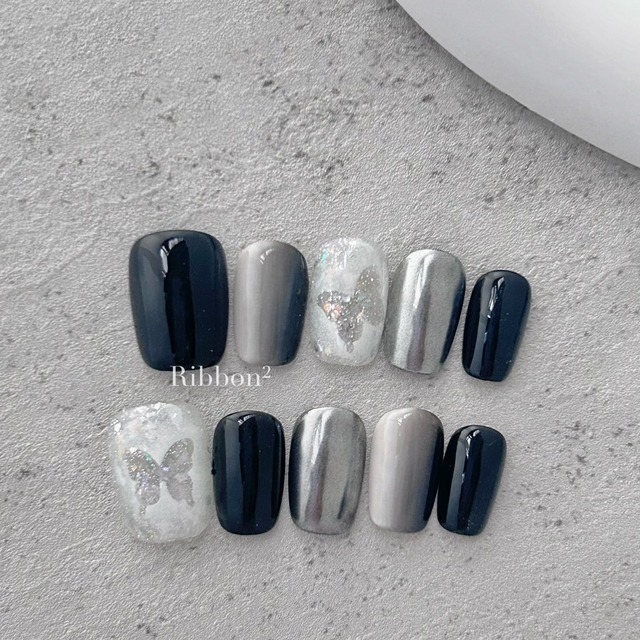 ꒰ 銀夜蝶影 ꒱  // 預購 純手工穿戴甲 Ribbon²