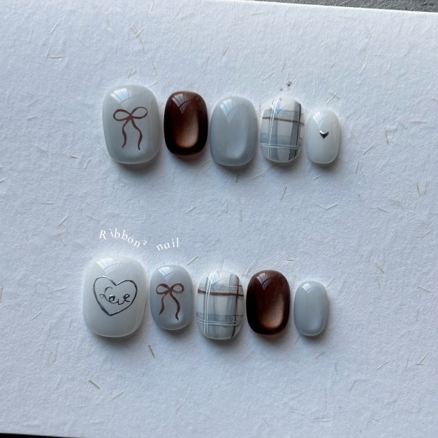 ꒰ 咖藍緞帶 ꒱  // 預購 純手工穿戴甲 Ribbon²