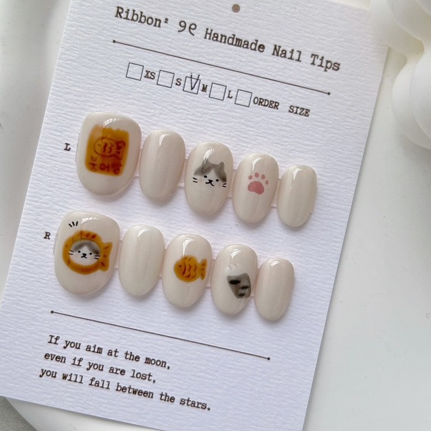 ꒰ 鯛魚燒貓貓 ꒱  // 預購 純手工穿戴甲 Ribbon²