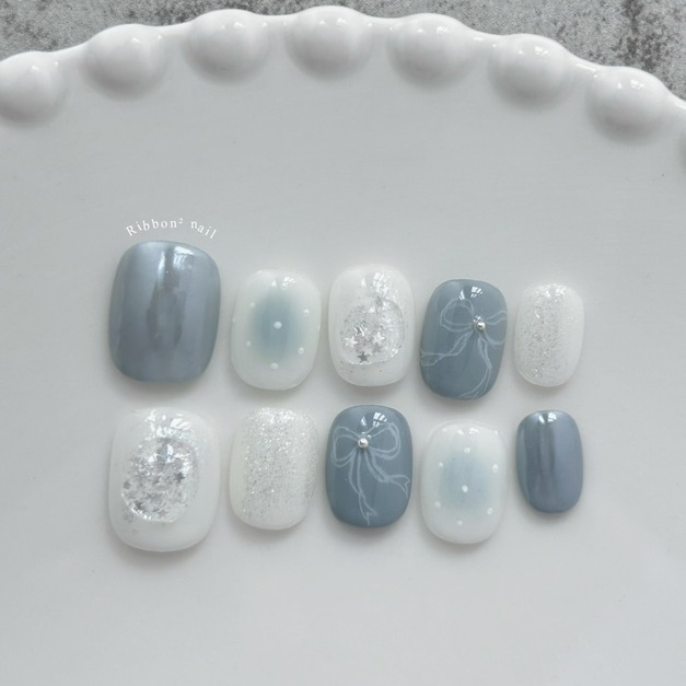 ꒰ 藍調氣泡 ꒱  // 預購 純手工穿戴甲 Ribbon²