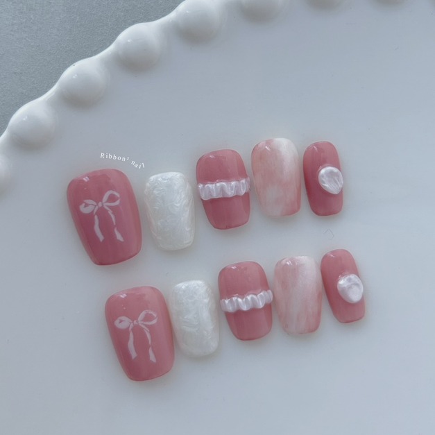 ꒰ 珍珠泡泡糖  ꒱  // 預購 純手工穿戴甲 Ribbon²