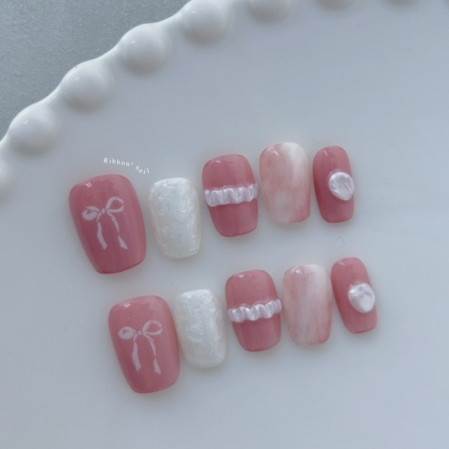 ꒰ 珍珠泡泡糖  ꒱  // 預購 純手工穿戴甲 Ribbon²