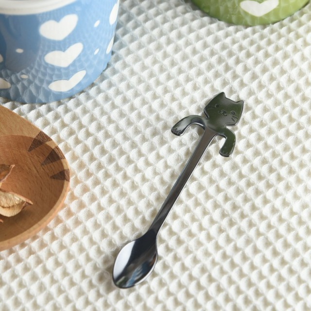 【現貨｜日本製】燕三條 貓咪掛杯不鏽鋼湯匙｜黑貓款