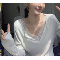 V領拼接蕾絲上衣