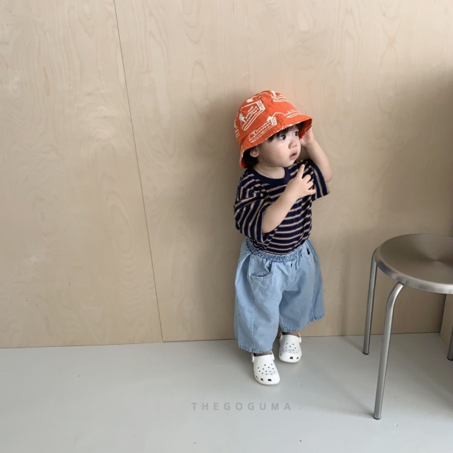 [85-142cm] 柔軟水洗鬆緊腰寬口丹寧短褲 (大童) #Lepus天兔座