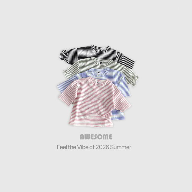 [85-140cm] 清爽韓系百搭細橫條紋七分袖T恤 #Pyxis 羅盤座