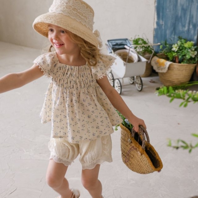 [80-135cm] 碎花縮褶荷葉無袖上衣 #Lyra天琴座