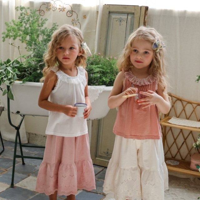 [80-135cm] 蕾絲波浪領縮褶無袖上衣 #Lyra天琴座