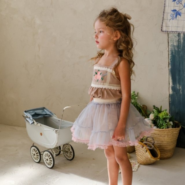 [80-135cm] 網紗拼接蛋糕半身裙 #Lyra天琴座