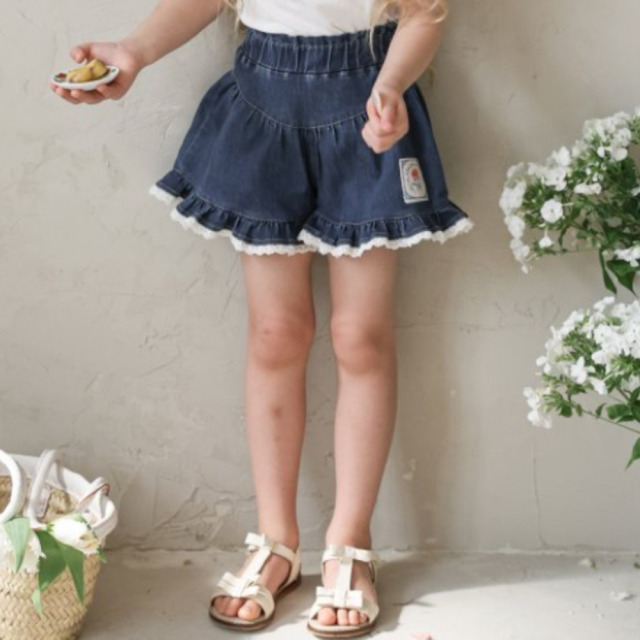 [80-135cm] 蕾絲花邊拼接丹寧短褲 #Lyra天琴座