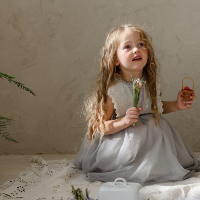 [80-135cm] 蕾絲大領無袖網紗連身裙 #Lyra天琴座