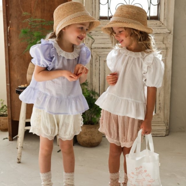 [80-135cm] 荷葉領澎袖短袖上衣 #Lyra天琴座