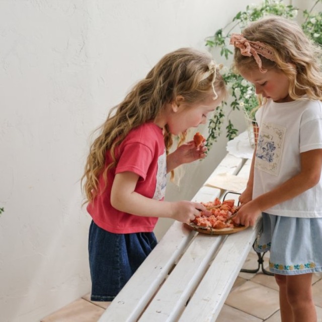 [80-135cm] 復古花卉布標印花T恤 #Lyra天琴座