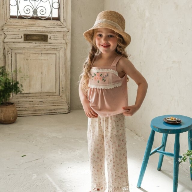 [80-135cm] 刺繡花卉蕾絲細肩帶上衣 #Lyra天琴座