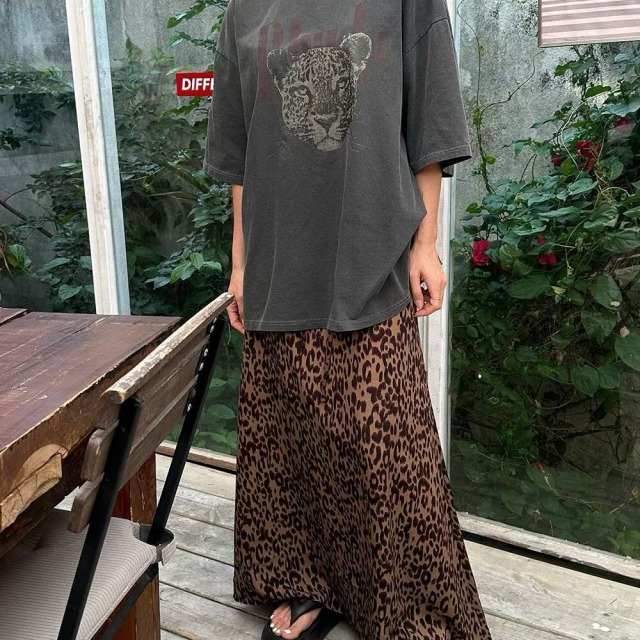 韓國女裝-水洗復古豹紋層次寬感上衣