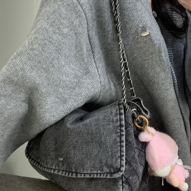 韓國女裝-水洗牛仔金屬鍊翻蓋包