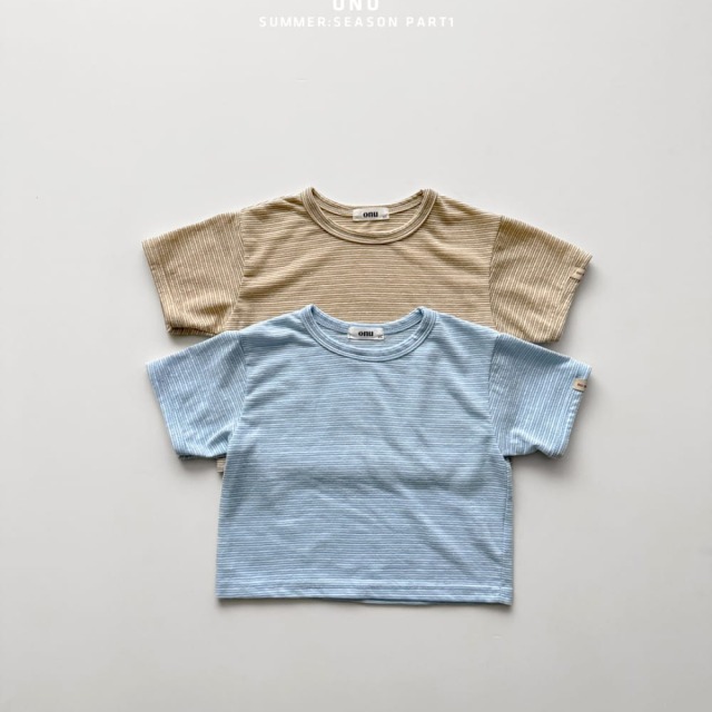 [70-115cm] 溫柔細條紋彈性短袖T恤 #Horologium時鐘座