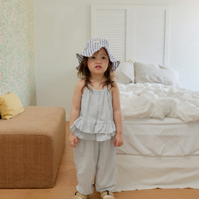 [70-115cm] 夢幻荷葉腰頭刺繡花紋縮口長褲 #Horologium時鐘座