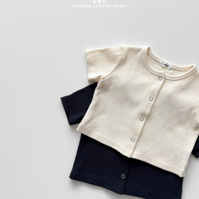 [70-115cm] 柔軟華夫格開襟排扣短袖小外套 #Horologium時鐘座