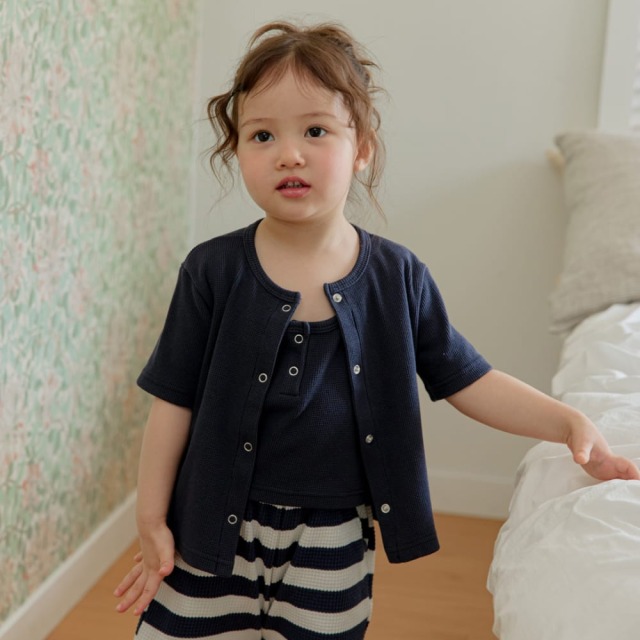 [70-115cm] 舒爽華夫格排扣圓領無袖背心 #Horologium時鐘座