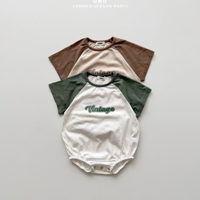 [70-115cm] 復古文字配色連袖包屁衣 #Horologium時鐘座