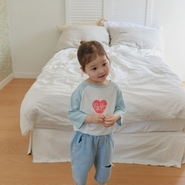 [70-115cm] 復古愛心拼色連袖短袖T恤 #Horologium時鐘座