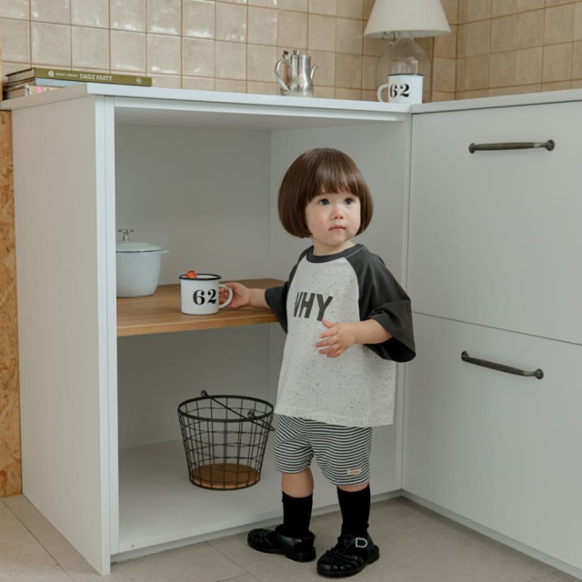 [70-115cm] 街頭文字撞色連袖短袖T恤 #Horologium時鐘座