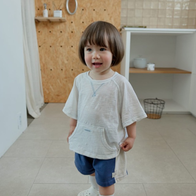 [70-115cm] 竹節棉質感口袋連袖短袖T恤 #Horologium時鐘座