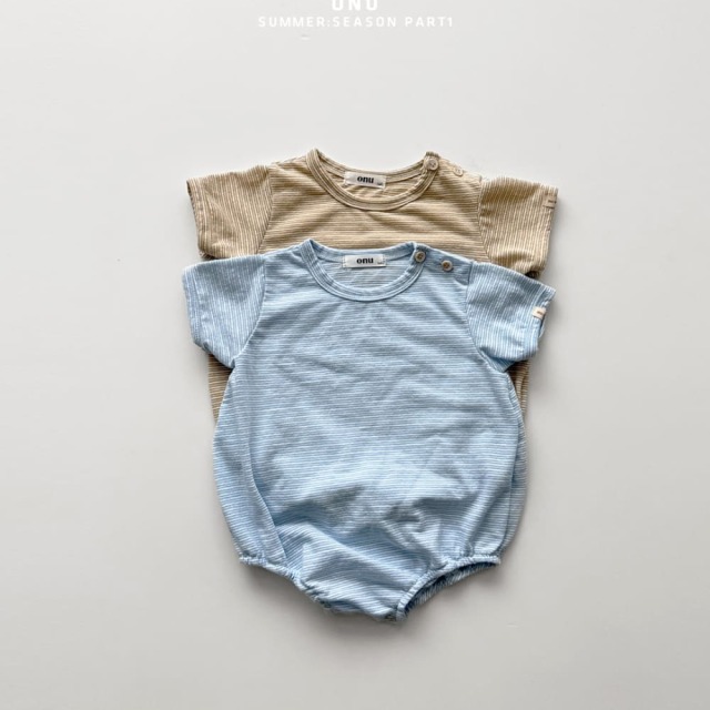 [70-115cm] 溫柔細條紋彈性短袖包屁衣 #Horologium時鐘座