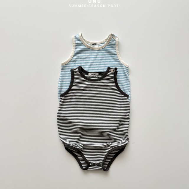 [70-115cm] 簡約細條紋開扣無袖包屁衣 #Horologium時鐘座