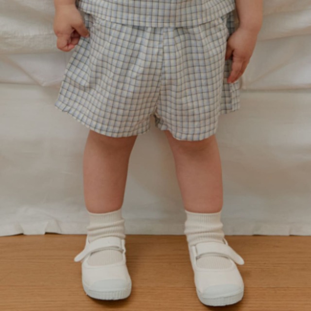 [70-115cm] 簡約小格紋彈性腰頭短褲 #Horologium時鐘座