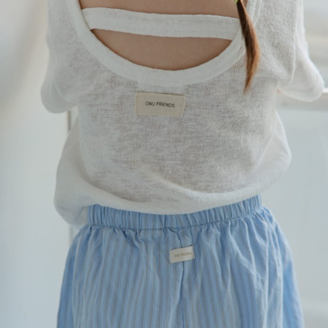 [70-115cm] 沁涼細直紋滾邊束口五分褲 #Horologium時鐘座